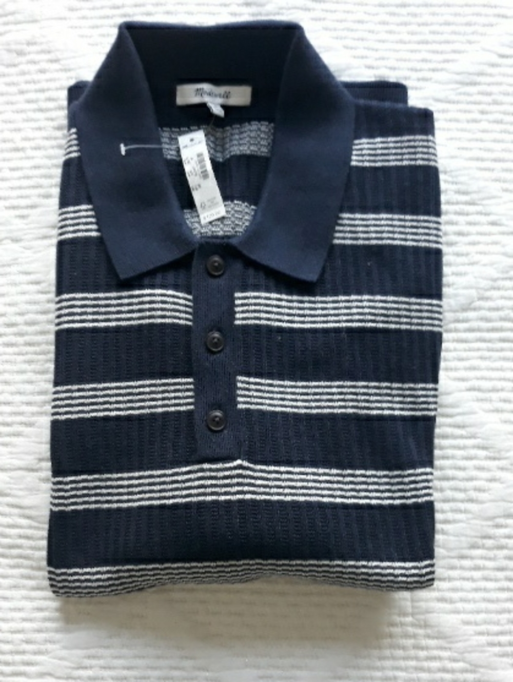 New Madewell Navy White Striped Short-Sleeve Polo